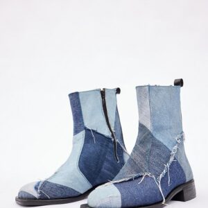 Patchwork Denim Chelsea Boots