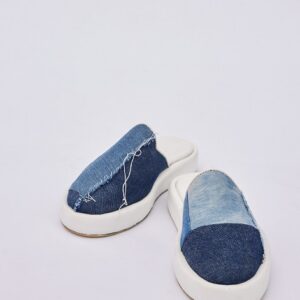Patchwork Denim Platform Mules