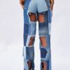 Patchwork Denim cutout pants