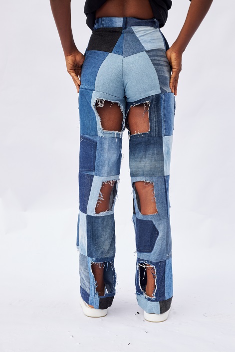 Patchwork Denim cutout pants