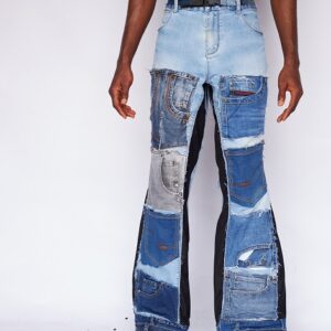 Pocket patchwork bell bottom pants