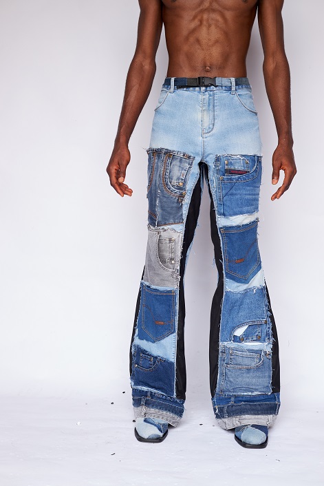Pocket patchwork bell bottom pants