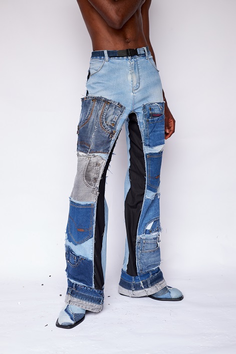 Pocket patchwork bell bottom pants