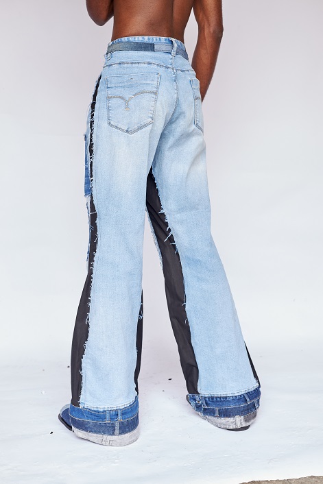 Pocket patchwork bell bottom pants