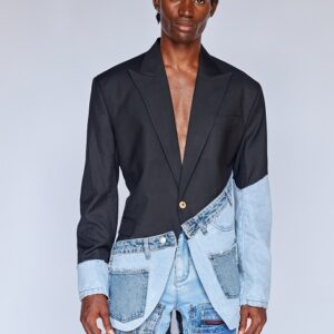 Black Wool and Denim Coat