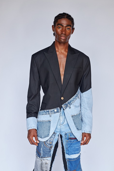 Black Wool and Denim Coat