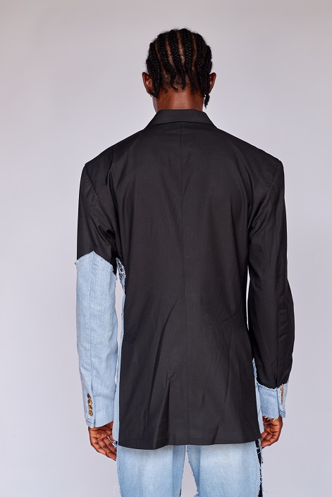 Black Wool and Denim Coat