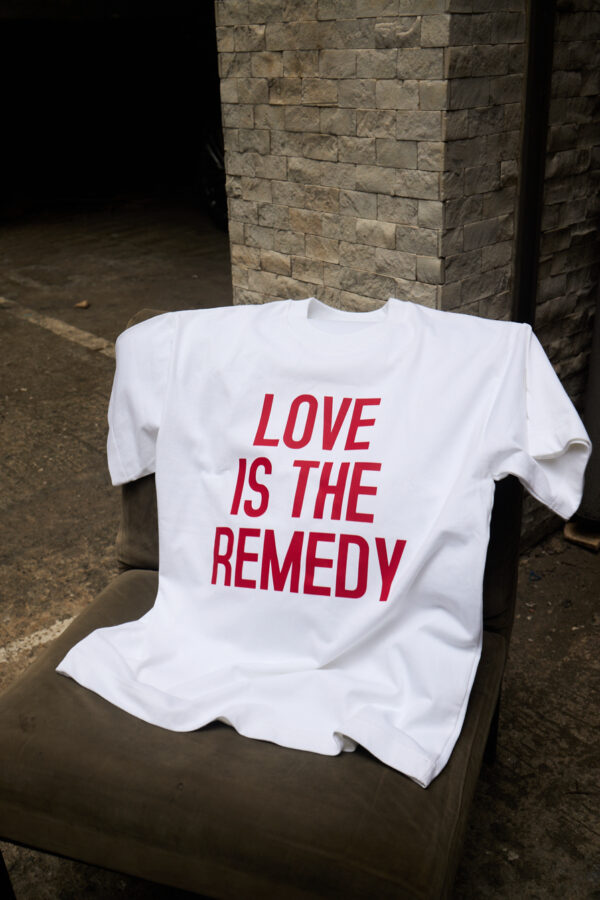 White 'Love is the remedy' t-shirt