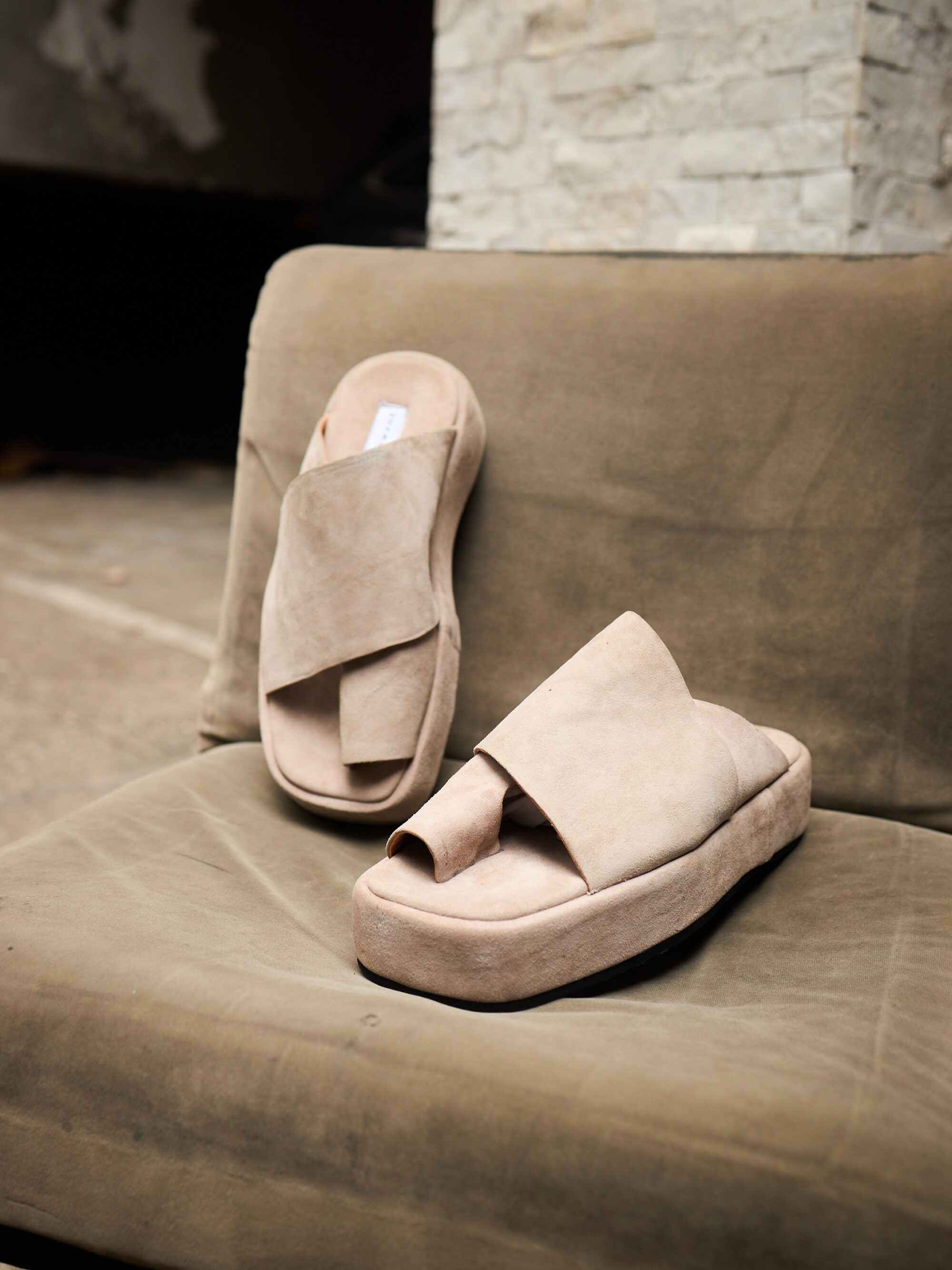 Beige Platform Slippers