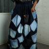 Patchwork Denim and Velvet Maxi Skirt