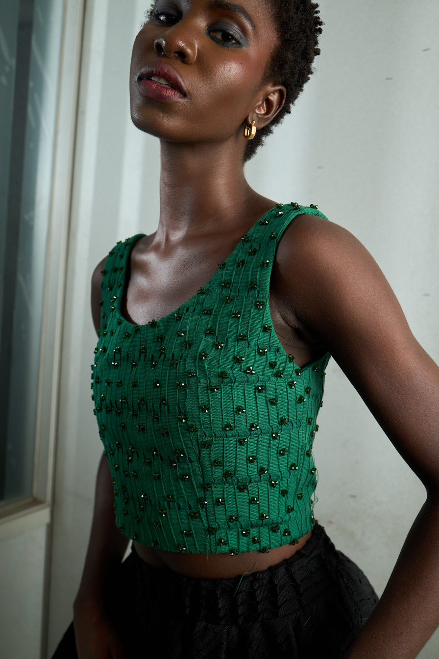 Green Jaawu Asooke Crop Tank Top