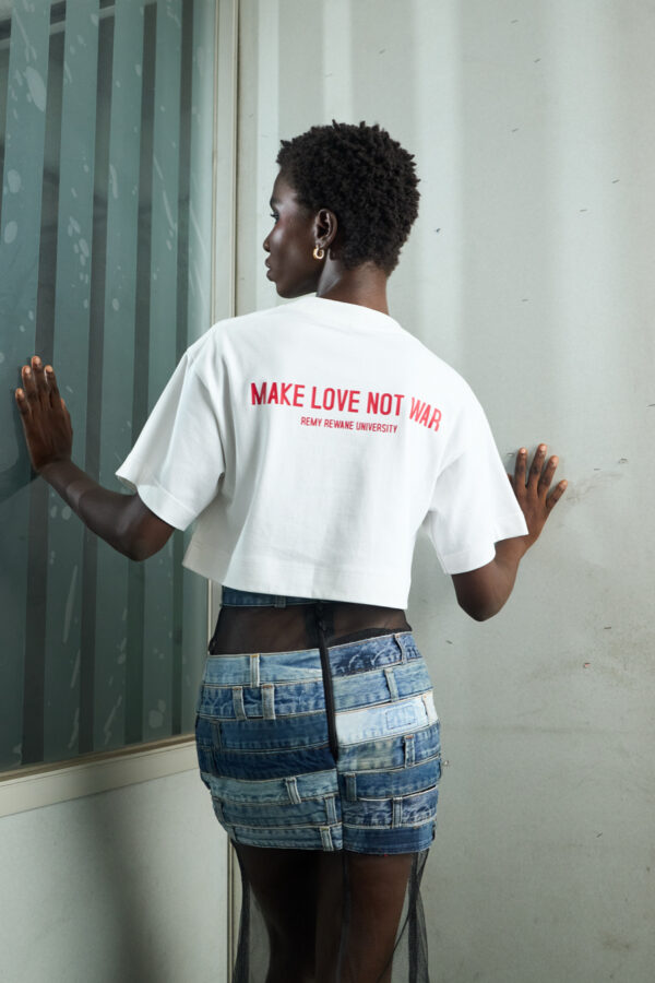 IMG_2673 White 'Love is the remedy' crop t-shirt