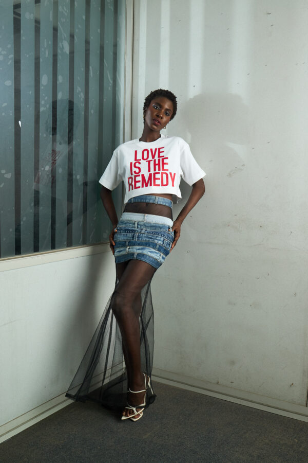 IMG_2674 White 'Love is the remedy' crop t-shirt