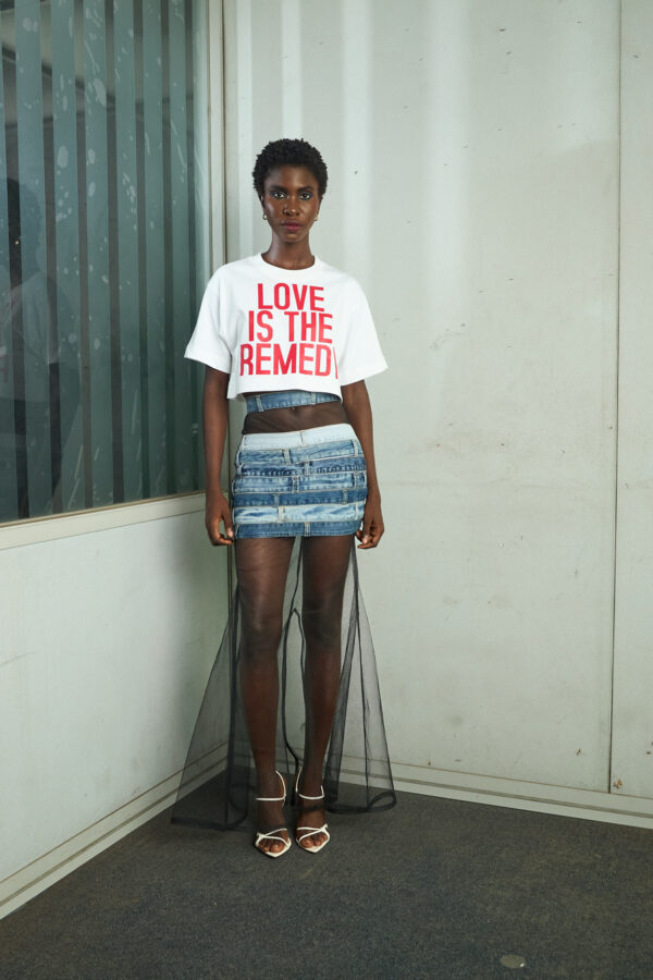 IMG_2677 White 'Love is the remedy' crop t-shirt